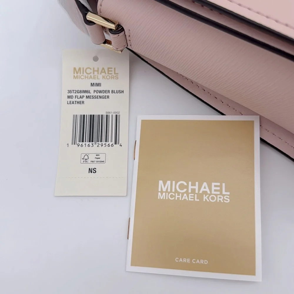 MICHAEL MICHAEL KORS Mimi Medium Leather Messenger Crossbody Bag Powder Blush